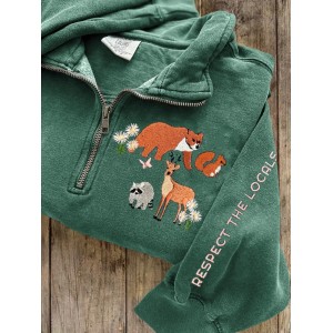 Respect The Locals Protect National Park Embroidered Zip Up Sweatshirt