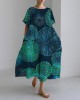 Circle Abstract Art Women's Linen Short Sleeve Maxi Dress Circle Abstract Art Women's Linen Short Sleeve Maxi Dress