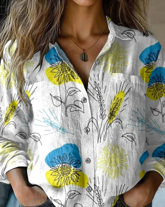 Vintage Hope Peace Forever Ukraine Floral Art Linen Print Long Sleeve Shirt Vintage Hope Peace Forever Ukraine Floral Art Linen Print Long Sleeve Shirt