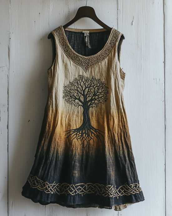 Women's Viking Tree Of Life Celtic Gradient Art Linen Sleeveless Top Women's Viking Tree Of Life Celtic Gradient Art Linen Sleeveless Top