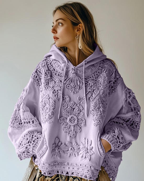 Women's Floral Embroidery Art Casual Cozy Hoodie Women's Floral Embroidery Art Casual Cozy Hoodie