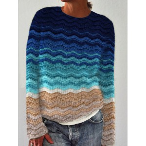 Beach Sea Waves Gradient Crochet Art Cozy Sweater