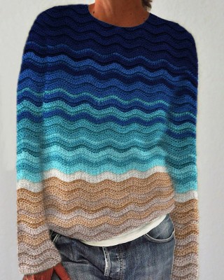 Beach Sea Waves Gradient Crochet Art Cozy Sweater