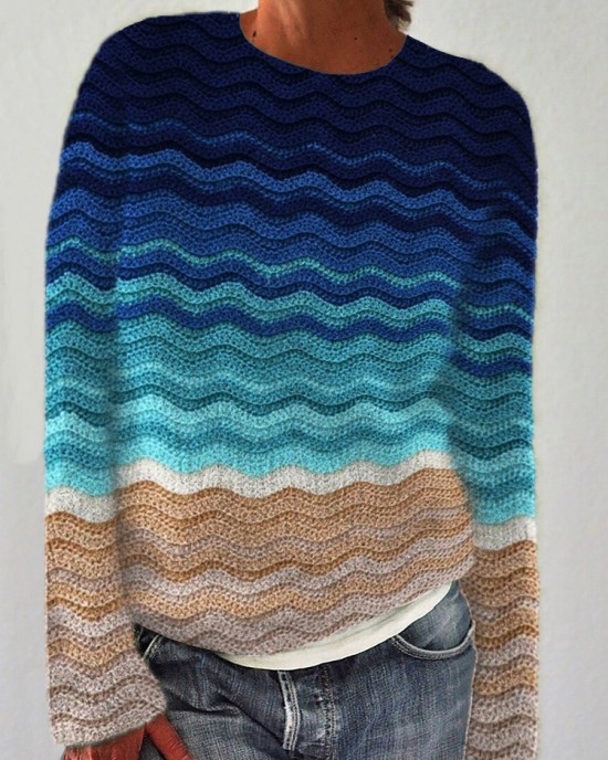 Beach Sea Waves Gradient Crochet Art Cozy Sweater Beach Sea Waves Gradient Crochet Art Cozy Sweater