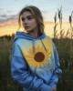 Sunflower Embroidery Yellow And Blue Gradient Women's Hoodie Sunflower Embroidery Yellow And Blue Gradient Women's Hoodie