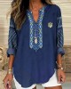 Women's Ukraine Ethnic Art Print V-neck Linen Blend Shirt