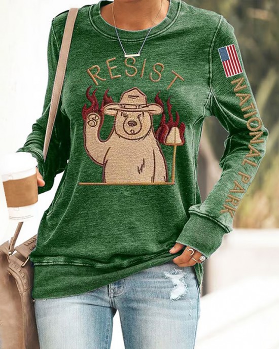 Women's Protect Our National Parks Print Round Neck Sweatshirt Women's Protect Our National Parks Print Round Neck Sweatshirt