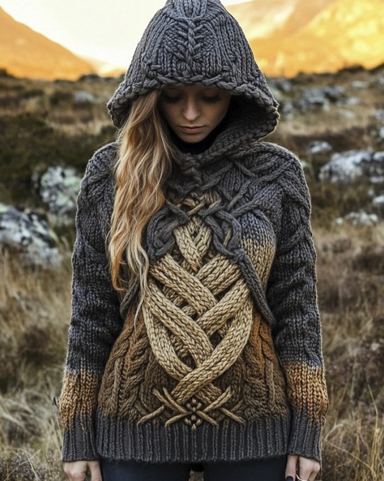 Viking Vintage Totem Gradient Pattern Women's Hooded Sweater Viking Vintage Totem Gradient Pattern Women's Hooded Sweater