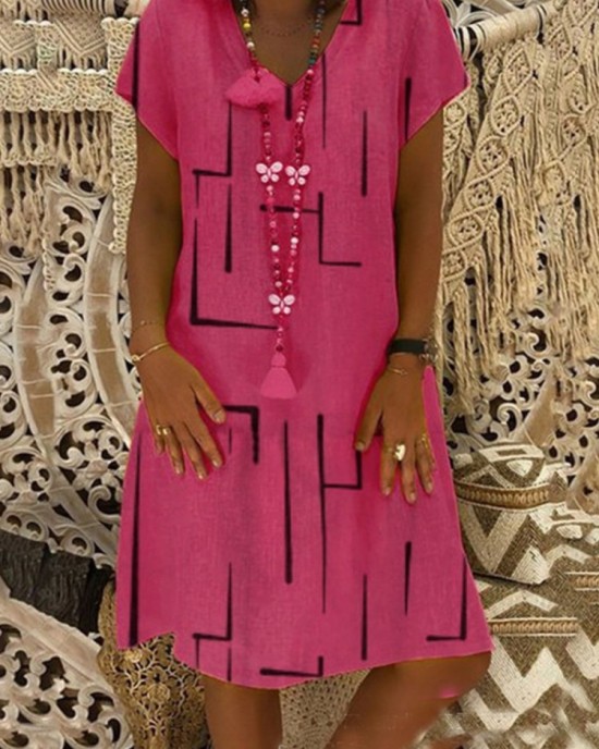 Geometric Pattern V Neck A Line Midi Dress Geometric Pattern V Neck A Line Midi Dress