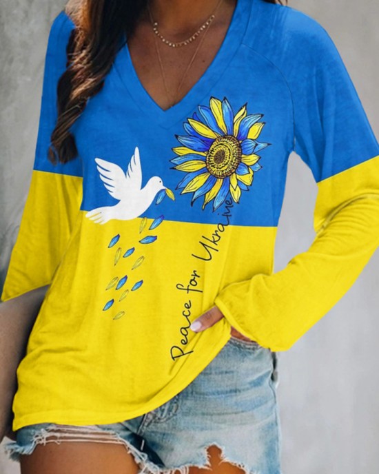 Women's Peace For Ukraine V-neck T-shirt Women's Peace For Ukraine V-neck T-shirt