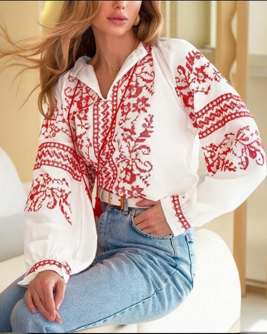 Women's Casual Ukrainian Ethnic Embroidered Long Sleeve Shirt Women's Casual Ukrainian Ethnic Embroidered Long Sleeve Shirt