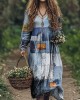 Geometric Denim Patchwork Pattern Women's Flowy Maxi Dress Geometric Denim Patchwork Pattern Women's Flowy Maxi Dress