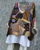 Geometric Stitching Pattern Vintage Women's Linen Shirt Geometric Stitching Pattern Vintage Women's Linen Shirt
