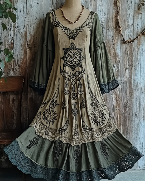 Women's Vintage Tribal Viking Tree Of Life Patchwork Dress Women's Vintage Tribal Viking Tree Of Life Patchwork Dress