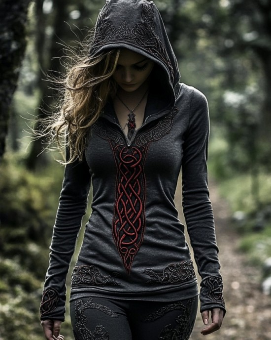 Women's Viking Jacquard Celtic Knot Art Hooded Women's Viking Jacquard Celtic Knot Art Hooded