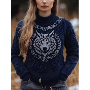 Viking Wolf Inspired Celtic Jacquard Cozy Chunky Sweater