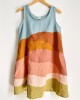 Sunny Earthy Landscape Colorblock Patchwork Linen Tank Dress