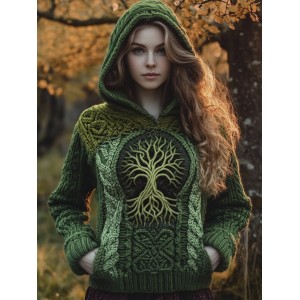 Viking Tree Of Life Knit Pattern Women's Hooded Sweater
