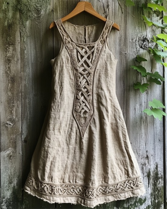 Medieval Viking Celtic Knot Patchwork Linen Tank Dress Medieval Viking Celtic Knot Patchwork Linen Tank Dress