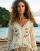 Shoal Of Fish Embroidery Print Linen Blend Loose Blouse Shoal Of Fish Embroidery Print Linen Blend Loose Blouse