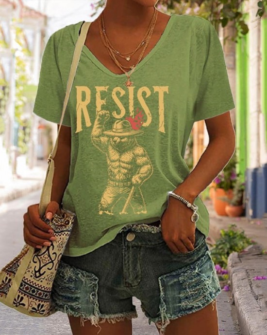 Women's Support National Parks Print V Neck Casual T-shirt Women's Support National Parks Print V Neck Casual T-shirt