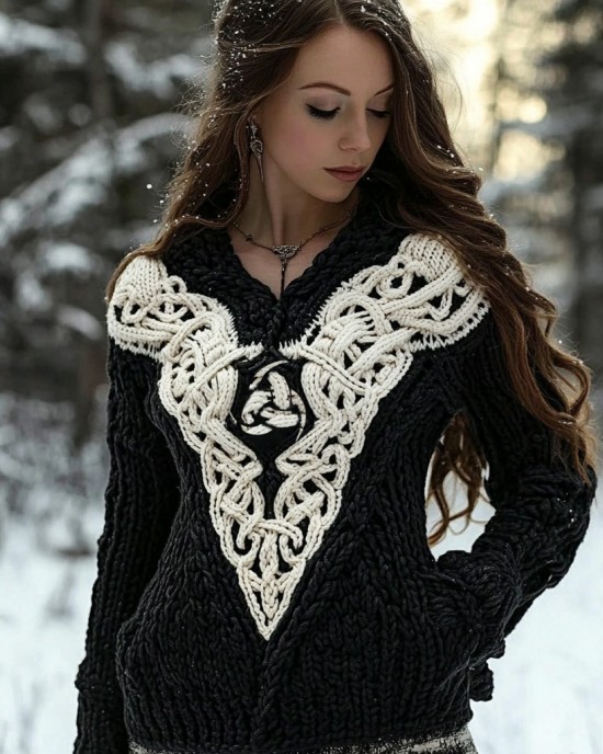 Women's Viking Rune Knit Jacquard Warm V-neck Sweater