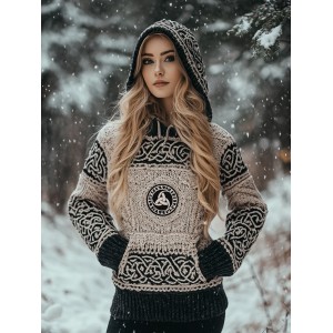 Women's Viking Totem Celtic Knot Vintage Pocket Hooded Sweater