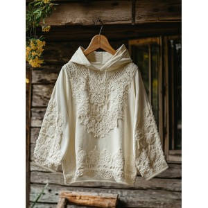 Women's Floral Lace Embroidery Patchwork Art Hoodie
