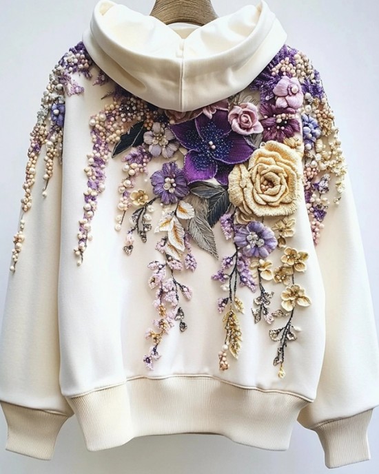Women's Flowers Embroidery Art Cozy Hoodie Women's Flowers Embroidery Art Cozy Hoodie