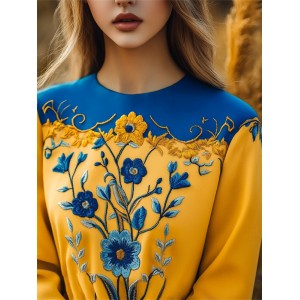 Ukraine Ethnic Floral Embroidered Contrast Color Sweatshirt