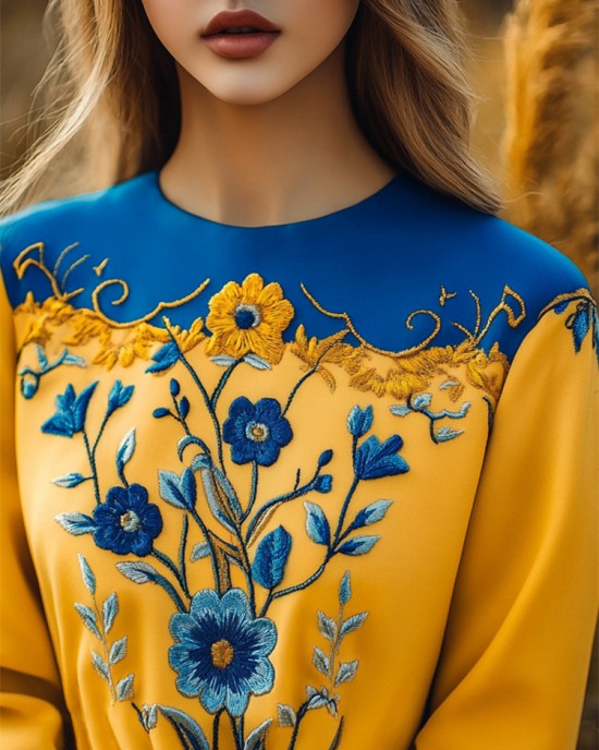 Ukraine Ethnic Floral Embroidered Contrast Color Sweatshirt Ukraine Ethnic Floral Embroidered Contrast Color Sweatshirt