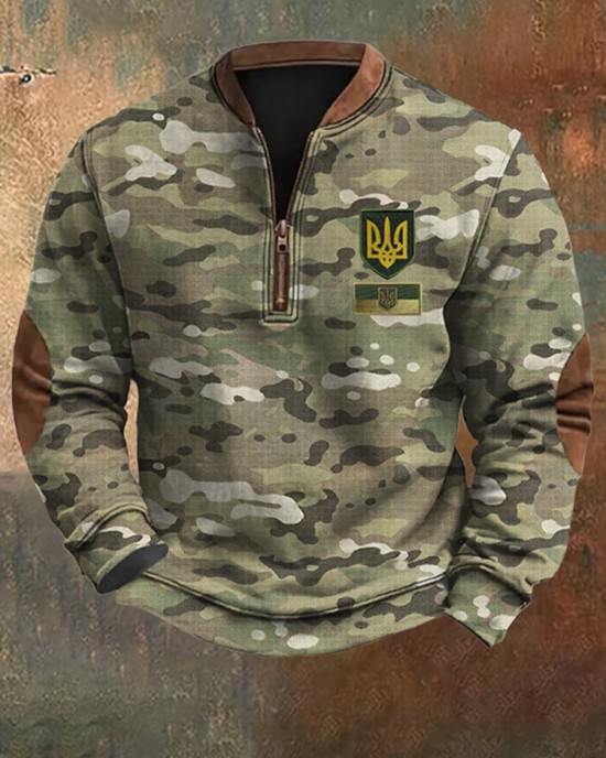 Men's Ukraine Inspire Camouflage Print Zip Sweatshirt Men's Ukraine Inspire Camouflage Print Zip Sweatshirt