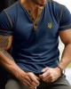 Men's Ukraine Trident Embroidered Casual Henley T-shirt Men's Ukraine Trident Embroidered Casual Henley T-shirt