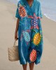 Women's Resort Collection Watercolor Turtle Pattern Pattern Casual Flowy Midi Dress Women's Resort Collection Watercolor Turtle Pattern Pattern Casual Flowy Midi Dress