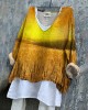 Women's Sunset Wheat Print Linen V-neck Shirt Women's Sunset Wheat Print Linen V-neck Shirt