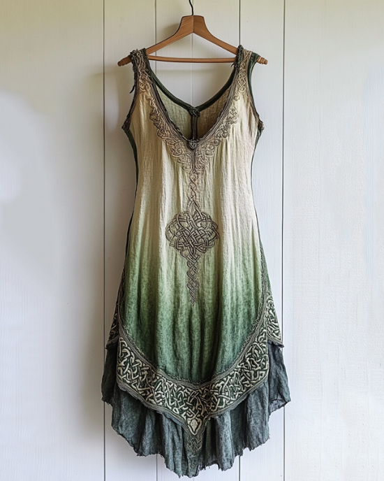Tribal Viking Celtic Knot Gradient Art Linen Tank Dress