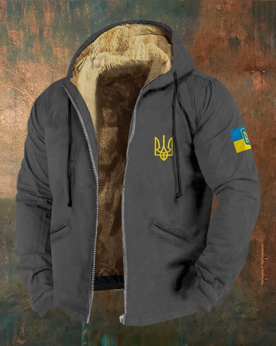 Men Support Ukrainian Trident Symbol Zipper Hoodie Men Support Ukrainian Trident Symbol Zipper Hoodie