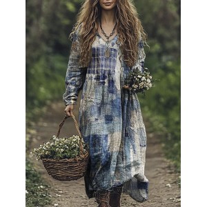 Geometric Patchwork Pattern Women's Flowy Maxi Dress