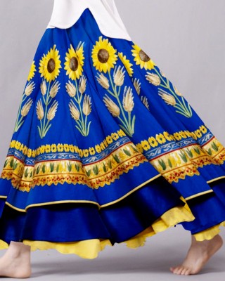 Hope Peace Forever Ukraine Inspired Pattern Flowy Wide Skirt