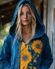 Ukraine Ethnic Sunflowers Embroidered Contrast Patchwork Hoodie Ukraine Ethnic Sunflowers Embroidered Contrast Patchwork Hoodie