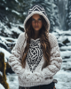Women's Viking Tribal Jacquard Celtic Inspired Chunky Knit Hooded Sweater Women's Viking Tribal Jacquard Celtic Inspired Chunky Knit Hooded Sweater