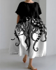 Tentacles Lover Essential Contrast Print Short Sleeve Dress Tentacles Lover Essential Contrast Print Short Sleeve Dress
