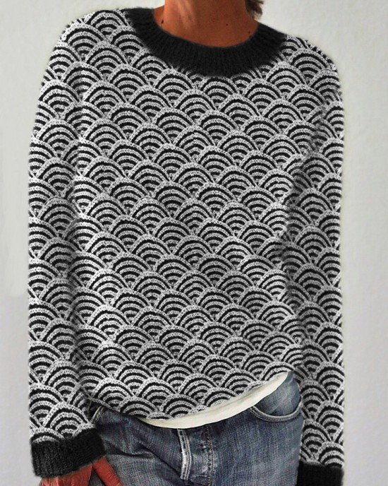 Japanese Sea Waves Inspired Knit Art Cozy Sweater Japanese Sea Waves Inspired Knit Art Cozy Sweater