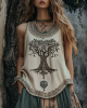 Vintage Tribal Tree Of Life Print Sleeveless Linen Blend Tank Top Vintage Tribal Tree Of Life Print Sleeveless Linen Blend Tank Top