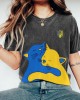 Hug Of Love Abstract Cat Graphics Ukraine Inspired Printed T-shirt Hug Of Love Abstract Cat Graphics Ukraine Inspired Printed T-shirt