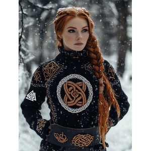 Women's Viking Tribal Jacquard Celtic Style Knitted Turtleneck Sweater