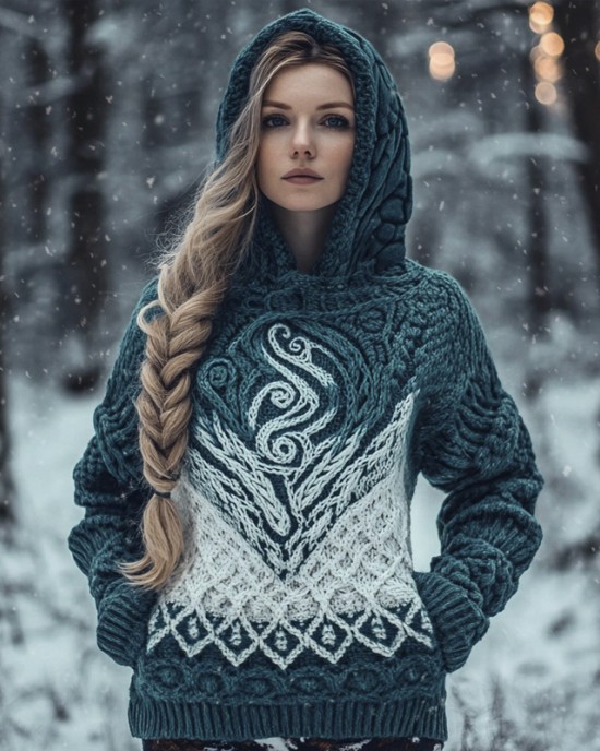 Gradient Totem Pattern Women's Hooded Sweater Gradient Totem Pattern Women's Hooded Sweater