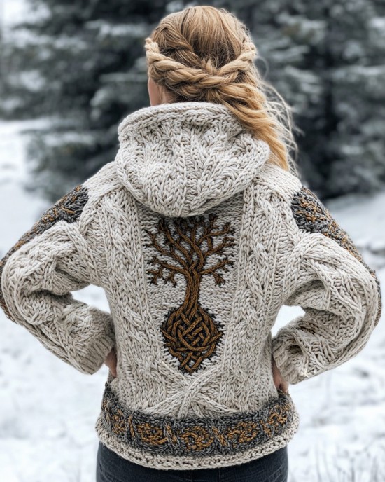 Women's Viking Tribal Tree Of Life Celtic Knotwork Hooded Sweater