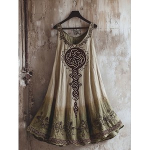 Vintage Viking Totem Gradient Linen Tank Dress