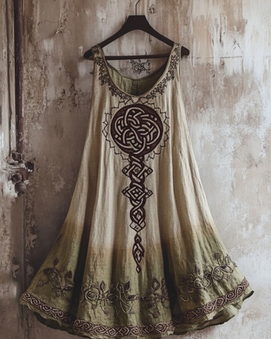 Vintage Viking Totem Gradient Linen Tank Dress